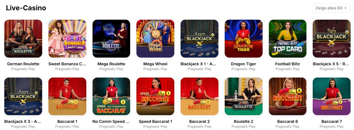 Hauptlobby und Tischübersicht im HitnSpin Live Casino