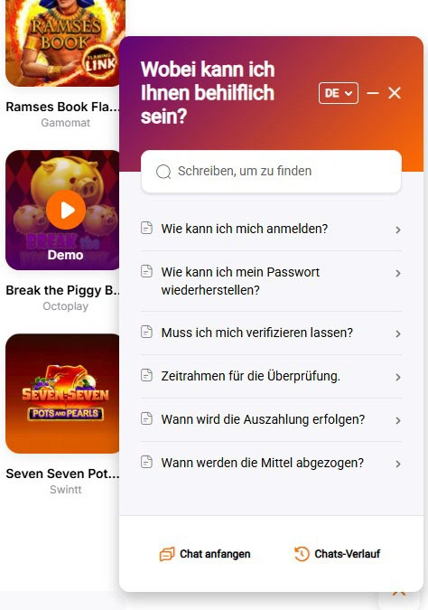 24/7 Live-Chat Kundenservice bei HitnSpin verfügbar