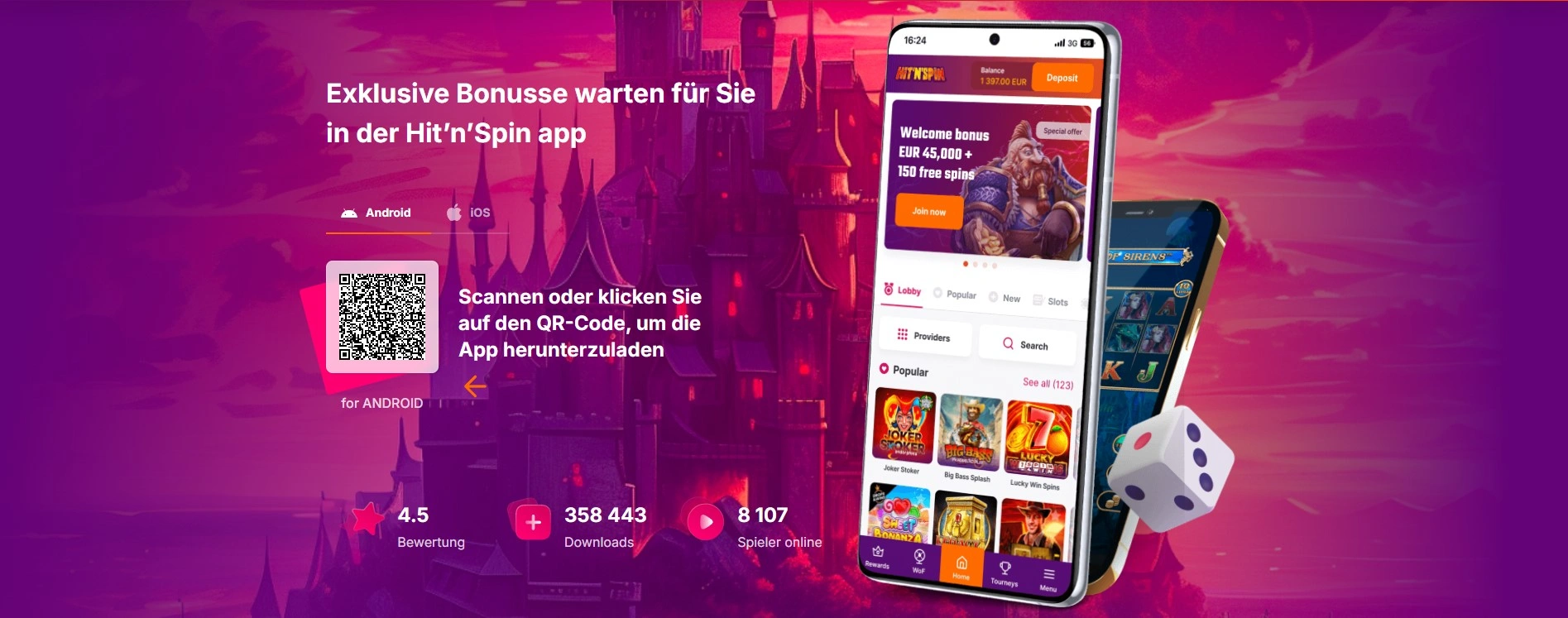 Mobile Version der HitnSpin Website – unterwegs spielen